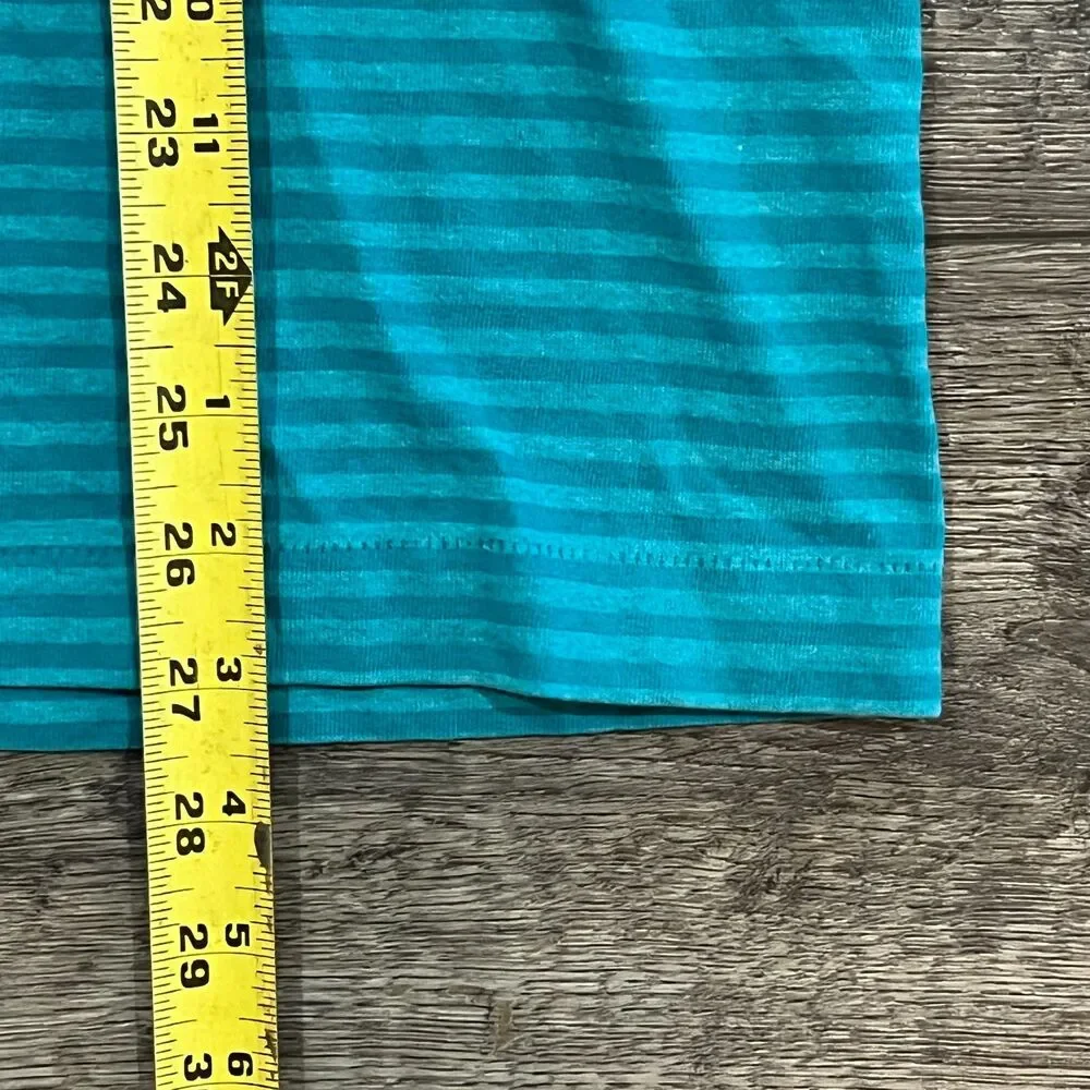 Vintage 80s Fruit Of The Loom Striped Shirt Teal Made in USA Single Stitch Large - Picture 6 of 6